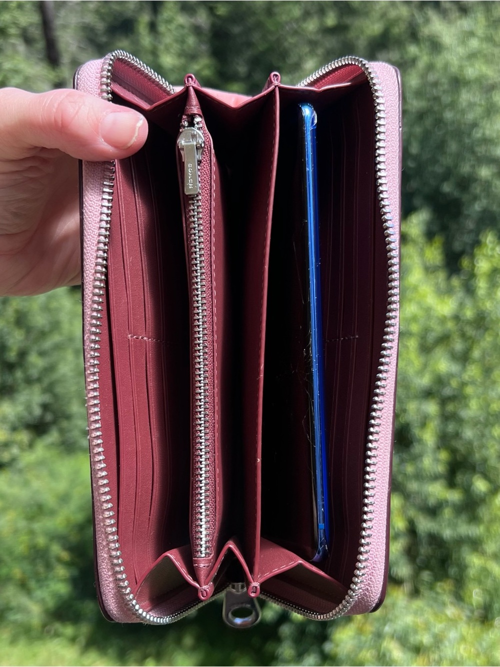 COACH Long Zip-Around Pink Pebble Leather Wallet with Silver Hardware AUTHENTIC - Picture 3 of 11